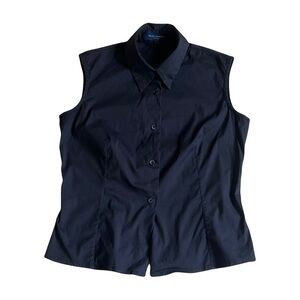 Piazza Sempione Dark Blue Sleeveless Button-Down Shirt